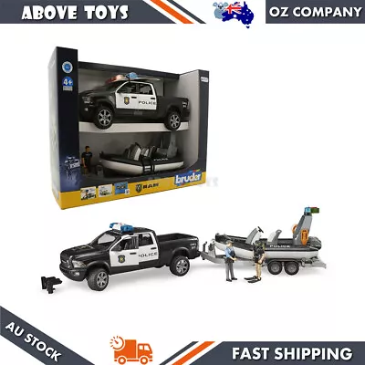 Bruder 1:16 Scale RAM 2500 Police Pickup &Trailer With Boat & Figure Toy Model • $213.69