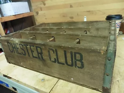 Vtg Milk Crate Wood Metal Box Chester Club Beverages Rare Poughkeepsie 1950's • $108.50