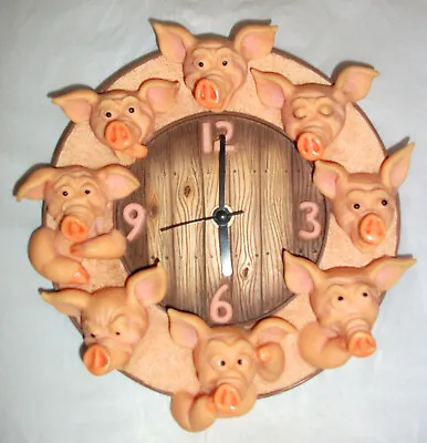 DAVID CORBRIDGE PIGGIN PIG CLOCK 9  Collectable Wall Clock ! WORKING ! • £30