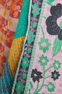 Vintage Kantha Quilt Throw Indian Handmade Bedspread Cotton Blanket Ralli Gudari • $35