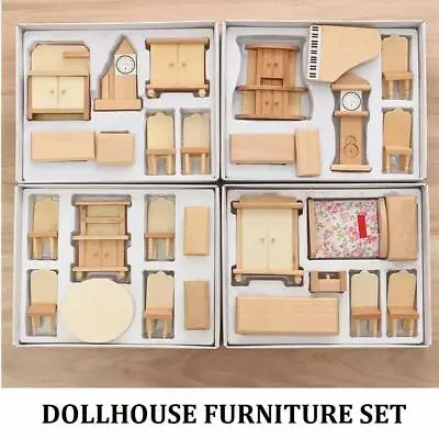 Wooden Doll House Furniture Set Kitchen Bedroom Living & Dining Room Set • $13.99