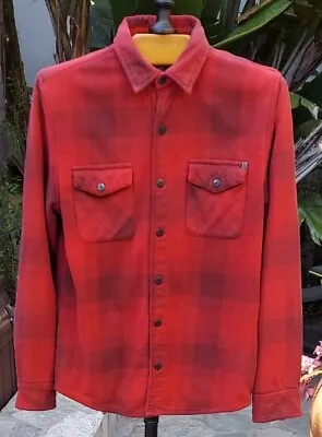 VOLCOM WORKWEAR TIMBER Men's Red Plaid Flannel Shirt Jacket Lined EUC Sz Medium • $19.95