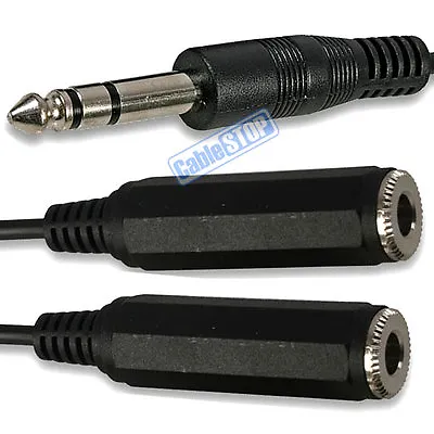 6.35mm Stereo Y SPLITTER 1/4  JACK TO X 2 FEMALE SOCKETS HEADPHONE CABLE 1.2m • £3.97