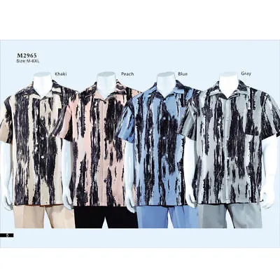 New Men's 2pc Walking Suit Short Sleeve Casual Shirt & Pants Set M~5XL Style2965 • $49.99