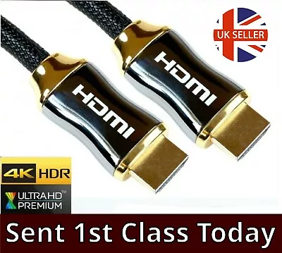 ULTRA Premium HDMI Cable Braided GOLD Metal Hoods 4K Lead Short 0.5m To Long 10m • £8.49