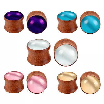 2pc Colourful Cat's Eye Stone Ear Plug Gauge Wooden Flesh Tunnel Stretcher Gauge • £4.29