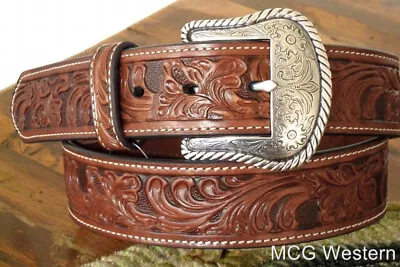 Nocona Western Mens Belt Leather Tooled Floral N2446008 • $35