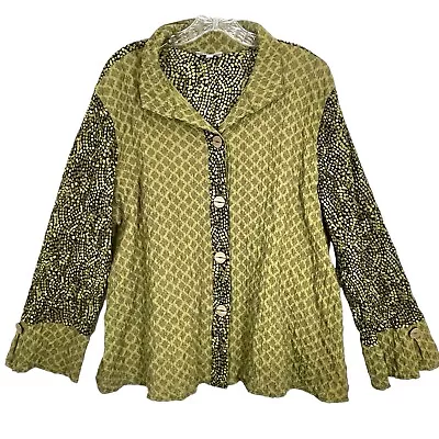 Habitat Jacket Size XL Olive Crinkled Cotton Shacket Lagenlook Art To Wear Boho • $39