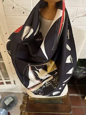 J. Crew Silk Square Scarf 35  Red Gold Blue Sail Boats Nautical NWOT • $45