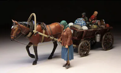 1/35 Resin Figure Model Kit Civilians Refugees Citizens Carriage WW2 Unpainted • $35.87