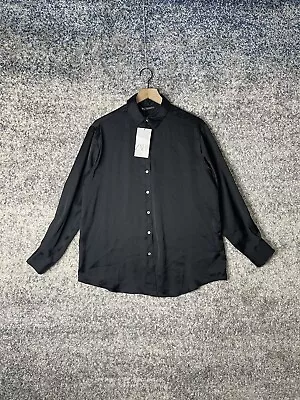 Zara NWT Black Collared Button Up Blouse Long Sleeve Top Size Medium • $16