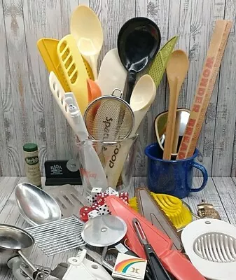 Vintage Kitchen Utensils Junk Drawer Spoons Spatula Pizza Egg Mixers Cake Lot • $29.99