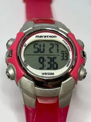 Working Ladies Pink And Silver Marathon By Timex Digital Sports Watch DF • $16