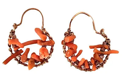 Vintage Red Branch Coral On Gold Wire Earrings • $34.95