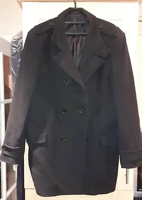 Mens Karl Jackson Black Luxury Wool Cashmere Coat Uk 40in/EU 50 Overcoat Trench. • £36.95