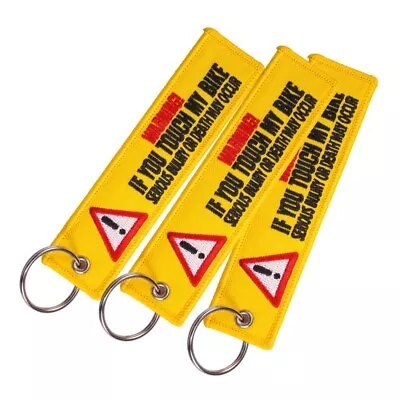 3x Warning Embroidery Keychain Embroidered Key Chain Keyring Tag Motorcycle Bike • $7.45