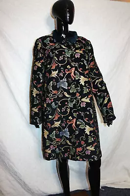 Roman Black & Multicolored Leaf Tapestry Coat Pockets Velvet Collar XXXL • £39.99