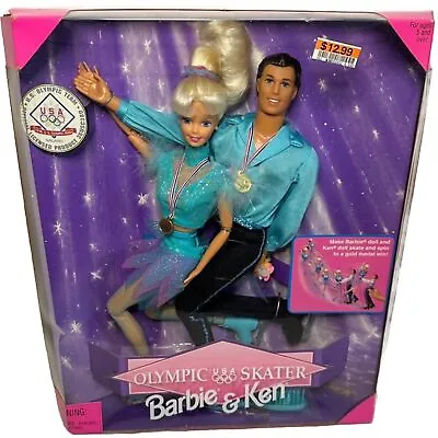 Vintage 90’s USA Olympic Skater Barbie & Ken Dolls Set New In Box Retro Mattel • $40
