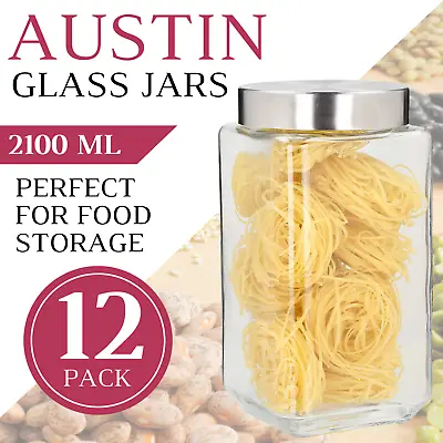 12 X LARGE GLASS JAR WITH LIDS 2100mL | Food Storage Canister Jars Containers • $99.95