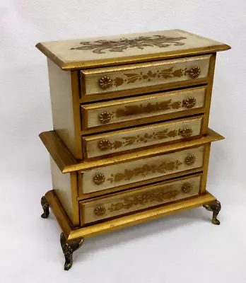 Vtg Jewerly Music Box Italian Florentine Style Wood 5 Drawer MCM • $55