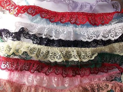 2 Meters X 30 Mm Gathered Lace - Choose Colour Red Dusky PinkBlue Green Yell • £1.40