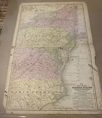 1839 Antique MAP Of MIDDLE STATES And PART OF SOUTHERN Mitchell's Atlas US  • $9.99