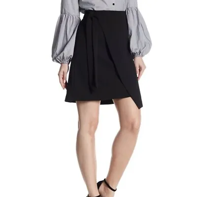Eci New York Black Side Tie Faux Wrap Knee Length Skirt Women's Size Medium • $14.99