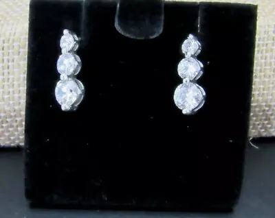 Epiphany Platinum Clad Diamonique GRADUATED 3 STONE  1.70 Ct Tw EARRINGS NEW • $33.99