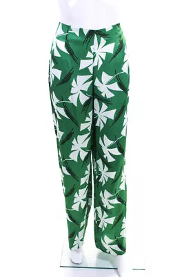 Staud Womens Oscar Printed Floral Satin Wide Leg Pants Green White Size 6 • $63.01