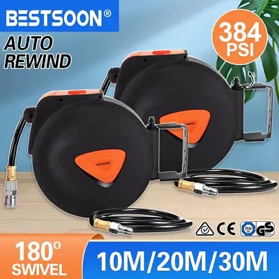 BESTSOON 10/20/30m Retractable Air Hose Reel Compressor Auto Rewind Wall Mounted • $99