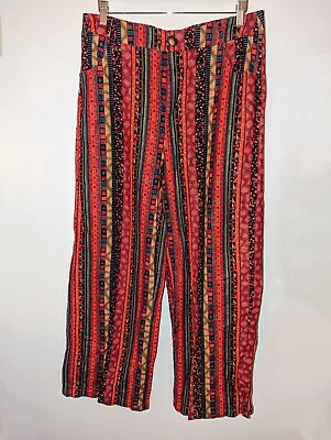 CIDER Wide Leg Baggy Trouser Red Stripe Patterned Size XL Uk 14 Festival Hippie  • £12.99