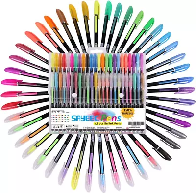 SAYEEC 48 Packs Glitter Metallic Gel Pen Set Coloring Neon Pens Set For Adult Co • $16.14