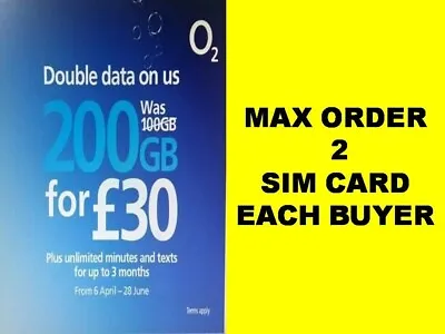 2 For 99p O2 Big Bundle 30GB + UNLIMITED Calls Txt Pay As You Go SIMCARD SIM • £0.99