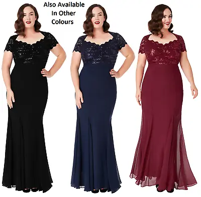 £54.99 • Buy Goddiva Sequin Lace Chiffon Inserts Fishtail Evening Maxi Dress Prom Party Ball
