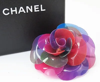 Authentic CHANEL Multicolors Plastic Camellia Brooch Pin #54052 • $296.10