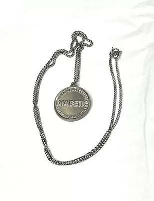 Vintage Diabetic Medical Alert Necklace Stainless Steel Unisex Pendant • $12.95