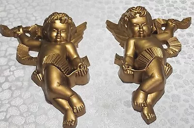 VintageBurwood Product Co 2020-1&2020-2 Gold Angels Cherubs Wall Plaque Setof 2 • $19.99