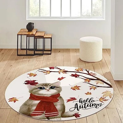 $48.54 • Buy Fall Washable Round Area Rug 4ft Vintage Farmhouse Laundry Rug Runner Non Sli...