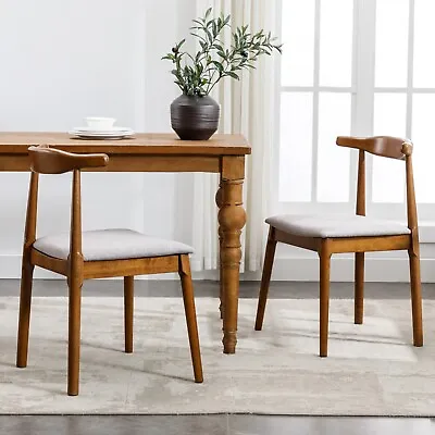 Mid-century Modern Dining Chairs Set Of 2 Wood Dining Room Fabric Kitchen Chairs • $143.99