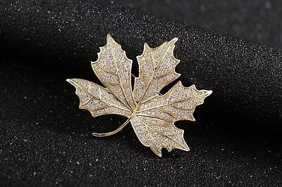 Real Moissanite 2Ct Round Cut Maple Leaf Brooch Pin 14K Yellow Gold Plated 18  • $169.28