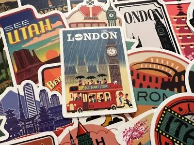 Travel Sticker London Paris Rome Spain New York UK Landmark Luggage Decal X 25 • £4.65