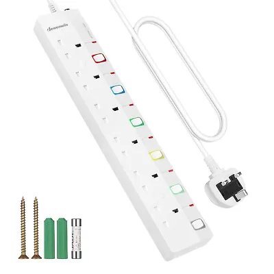 DEWENWILS 6Way Extension Lead With Individual Switches Surge Protected 3M • £22.99
