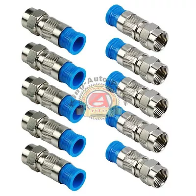 10 Pack  F-Type Compression Connector Male Plug RG6 Quad Shield Coax Cable Blue • $10