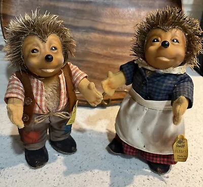 Vintage Steiff Plush Mecki Hedgehog Couple Mohair Original Button Tags Germany • $89.99