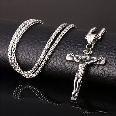 $9.99 • Buy Men Stainless Steel Jesus Christ Crucifix Cross Pendant Chain Necklace
