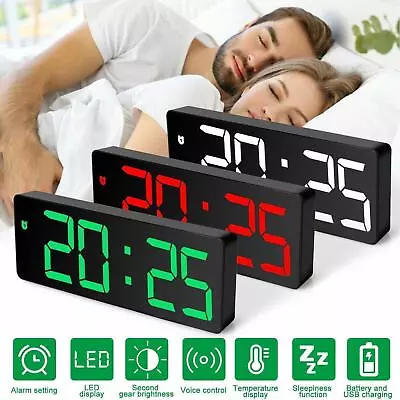 USB Digital Alarm Clock Table Clock Watch Illuminated Night Thermometer Snooze A • £10.63