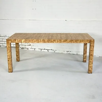 Vintage Lacquered Bamboo Parsons Dining Table | Restored | Milo Baughman Style • £1500