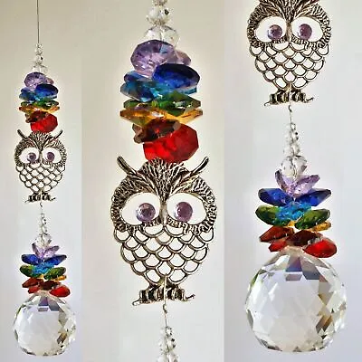 Crystal Suncatcher Chakra Owl #3 Gift Rainbow Window Hanging Prism Suncatchers • $39