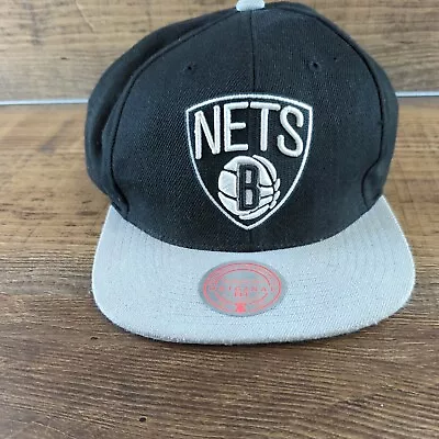 Mitchell Ness NBA BROOKLYN NETS Snapback Cap Hat Raised Script Logo Black White  • $9.99