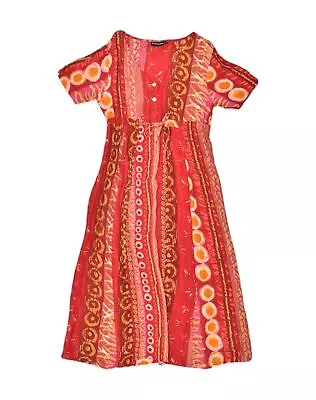 VINTAGE Womens Maxi Dress UK 14 Medium Red Geometric Viscose LS02 • $15.71